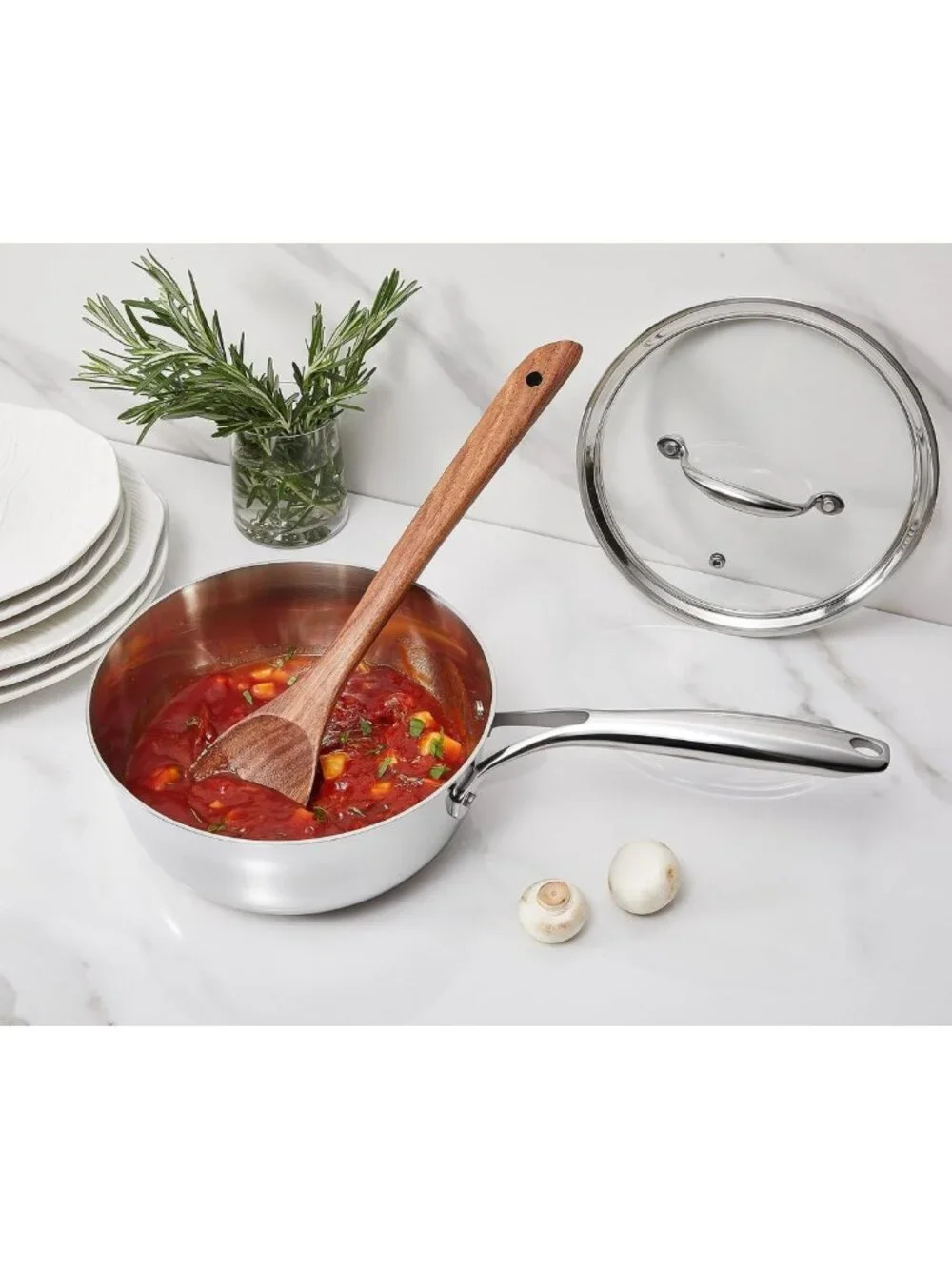Premium 2-Qt Tri-Ply Stainless Steel Saucepan with Lid - Even Heating, Induction